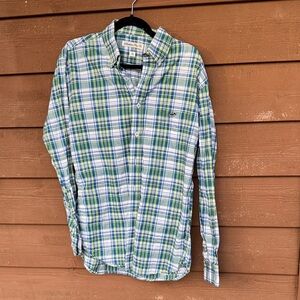 Southern Point Co. Men's Plaid Button-Down Shirt in Blue and Green size M
